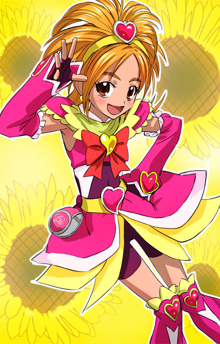 hyuuga saki and cure bloom (precure and 1 more) drawn by haruyama_kazunori