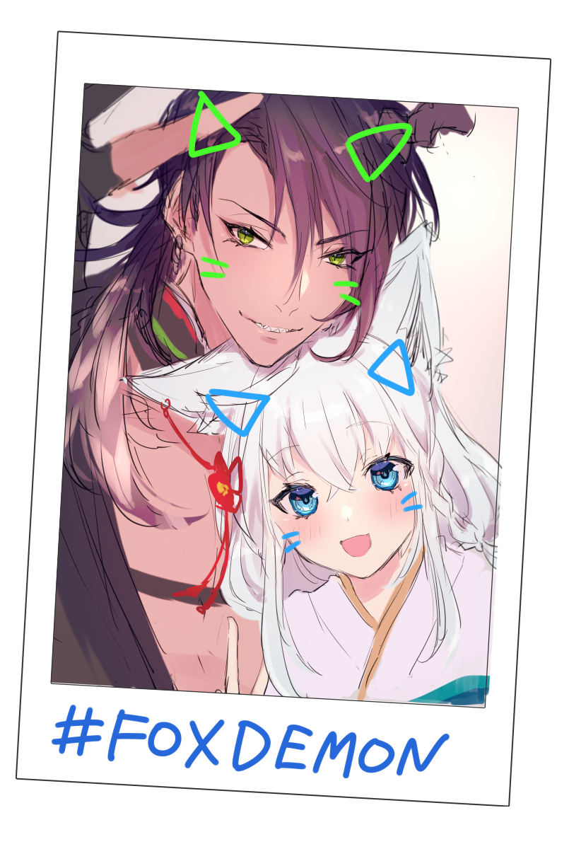 shirakami fubuki and aragami oga (hololive and 1 more) drawn by jinra_(mkzk_116)