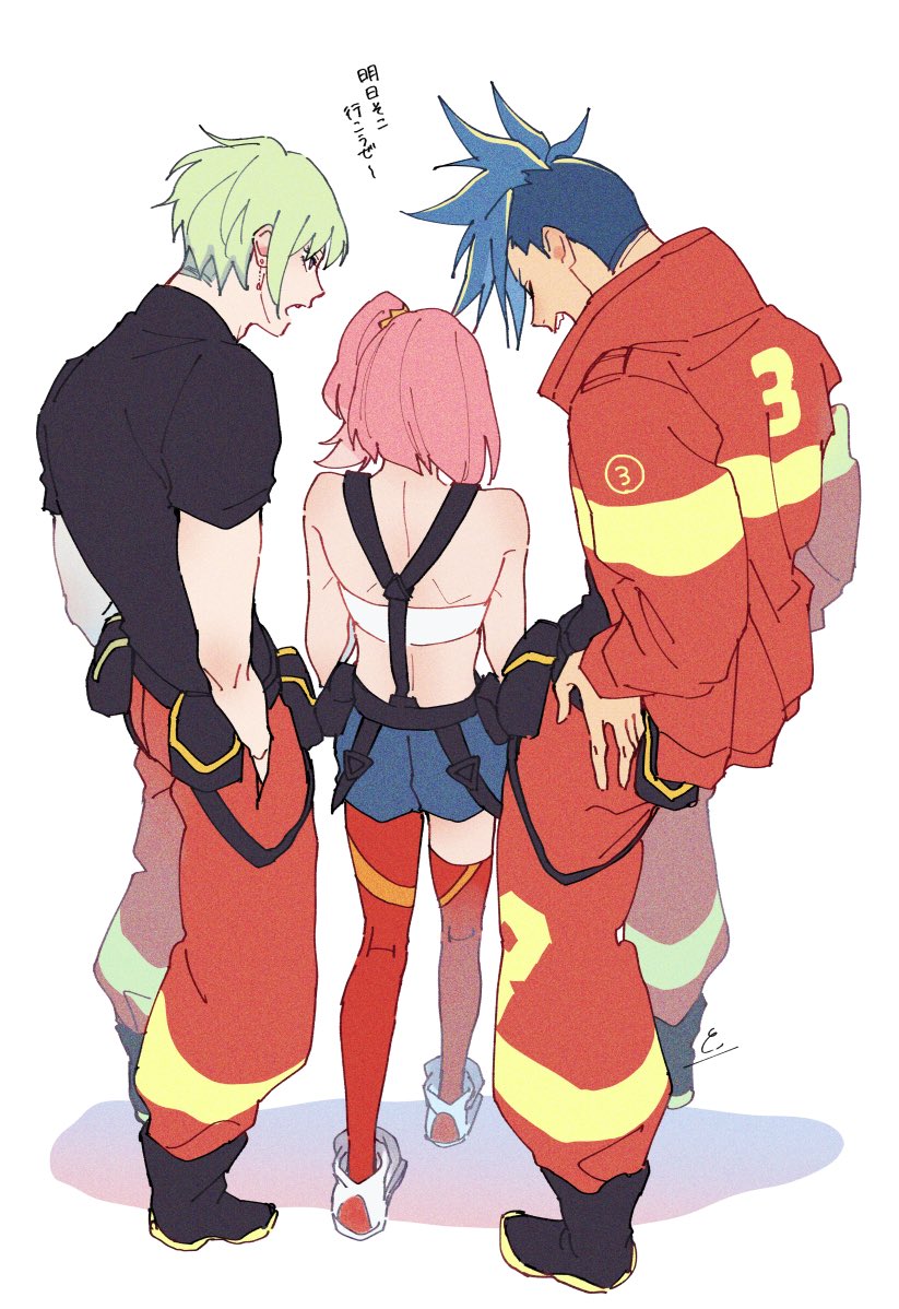 lio fotia, galo thymos, and aina ardebit (promare) drawn by ckkm
