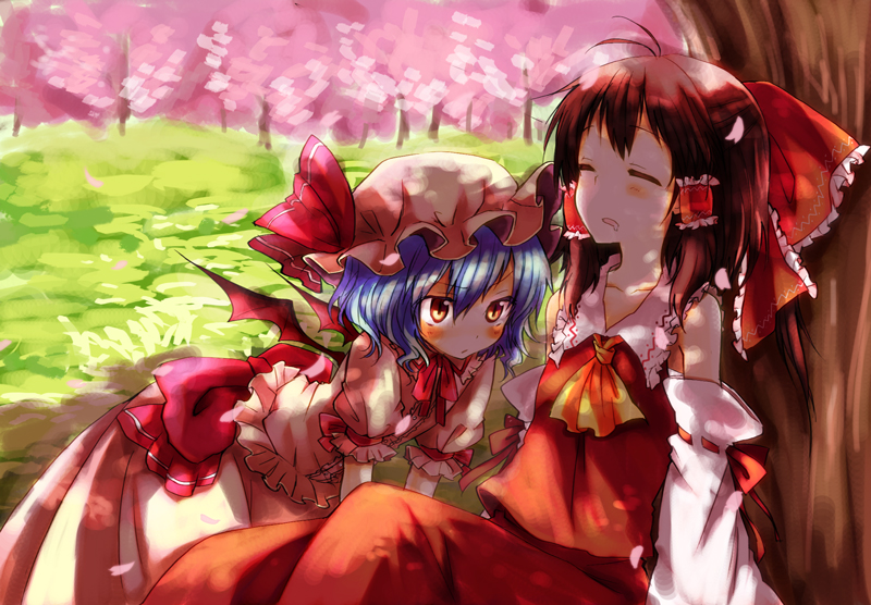 hakurei reimu and remilia scarlet (touhou) drawn by miya_(tsumazukanai)