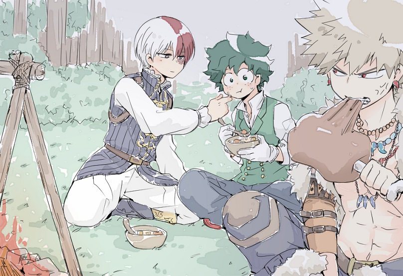 midoriya izuku, bakugou katsuki, and todoroki shoto (boku no hero academia) drawn by machinopanda