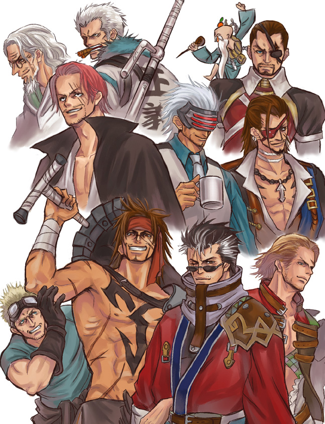 shanks, smoker, cid highwind, silvers rayleigh, godot, and 6 more (final fantasy and 9 more) drawn by arisue_kanako