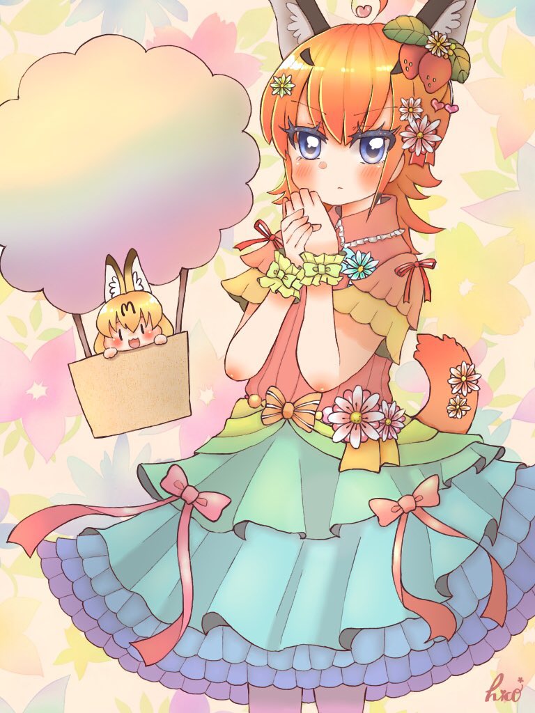 serval and caracal (kemono friends and 1 more) drawn by hicohixi