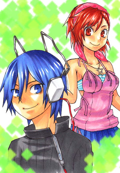 tanigawa yuzu and protagonist (devil survivor and 1 more) drawn by hachiko_(murasaki_no_neko)