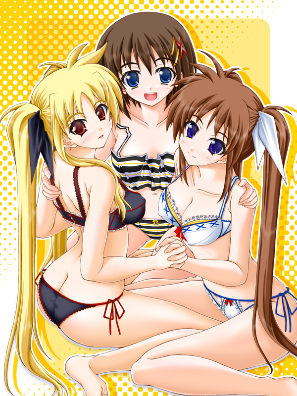 fate testarossa, takamachi nanoha, and yagami hayate (lyrical nanoha and 1 more) drawn by akimoto_dai