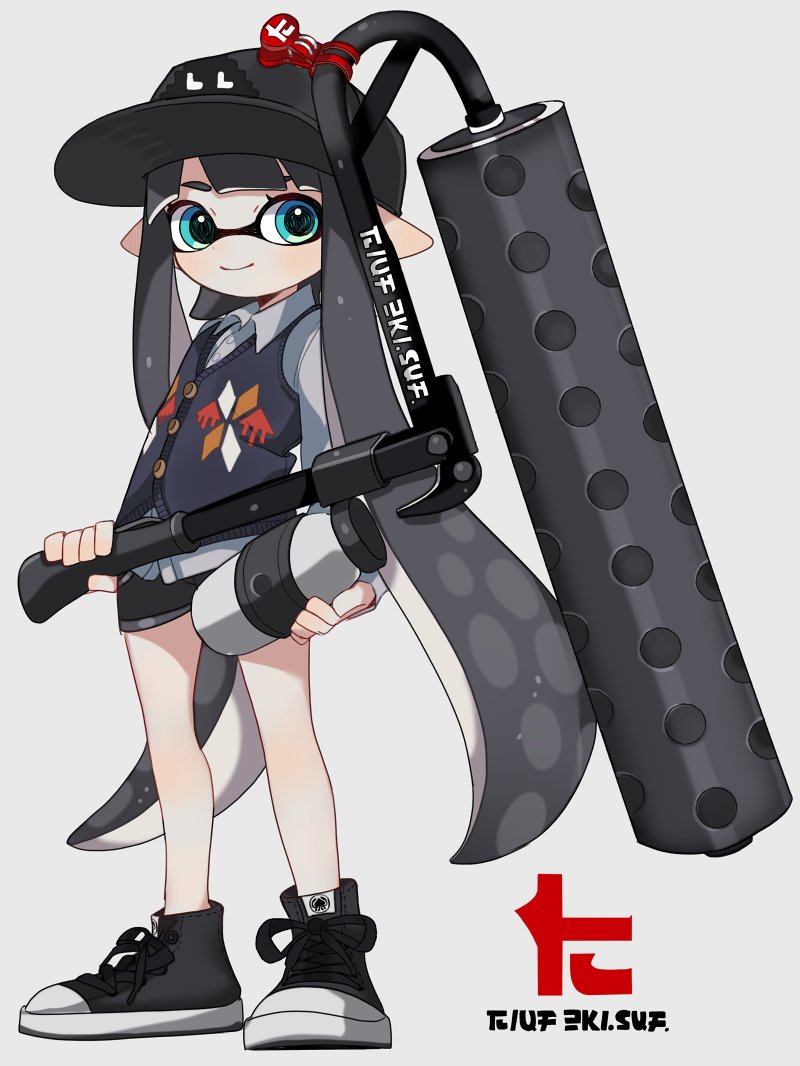 inkling player character and inkling girl (splatoon and 1 more) drawn by maco_spl
