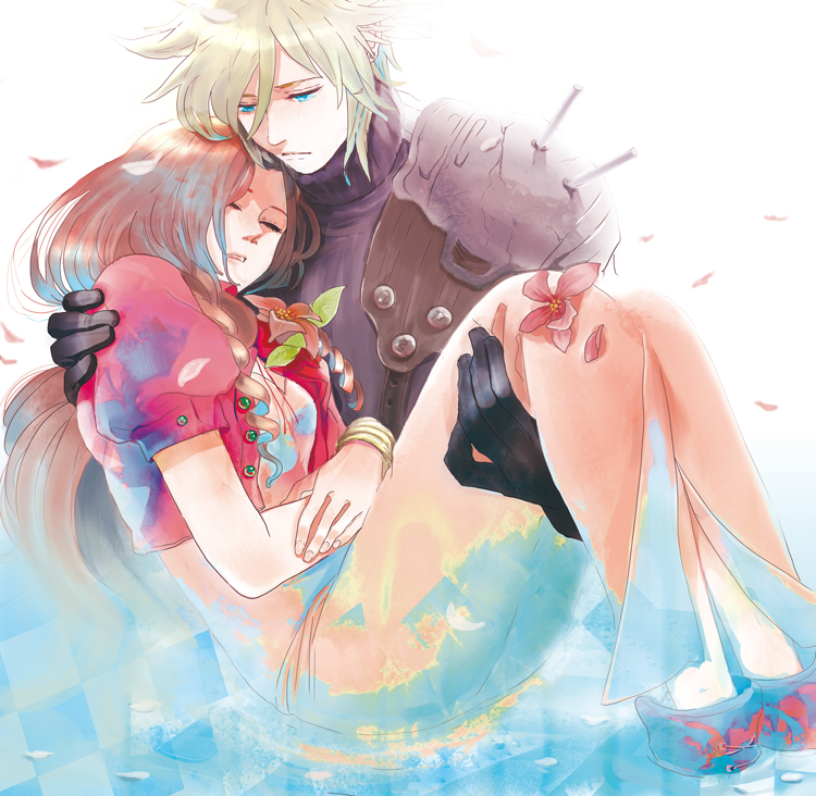 cloud strife and aerith gainsborough (final fantasy and 1 more) drawn by tunokado