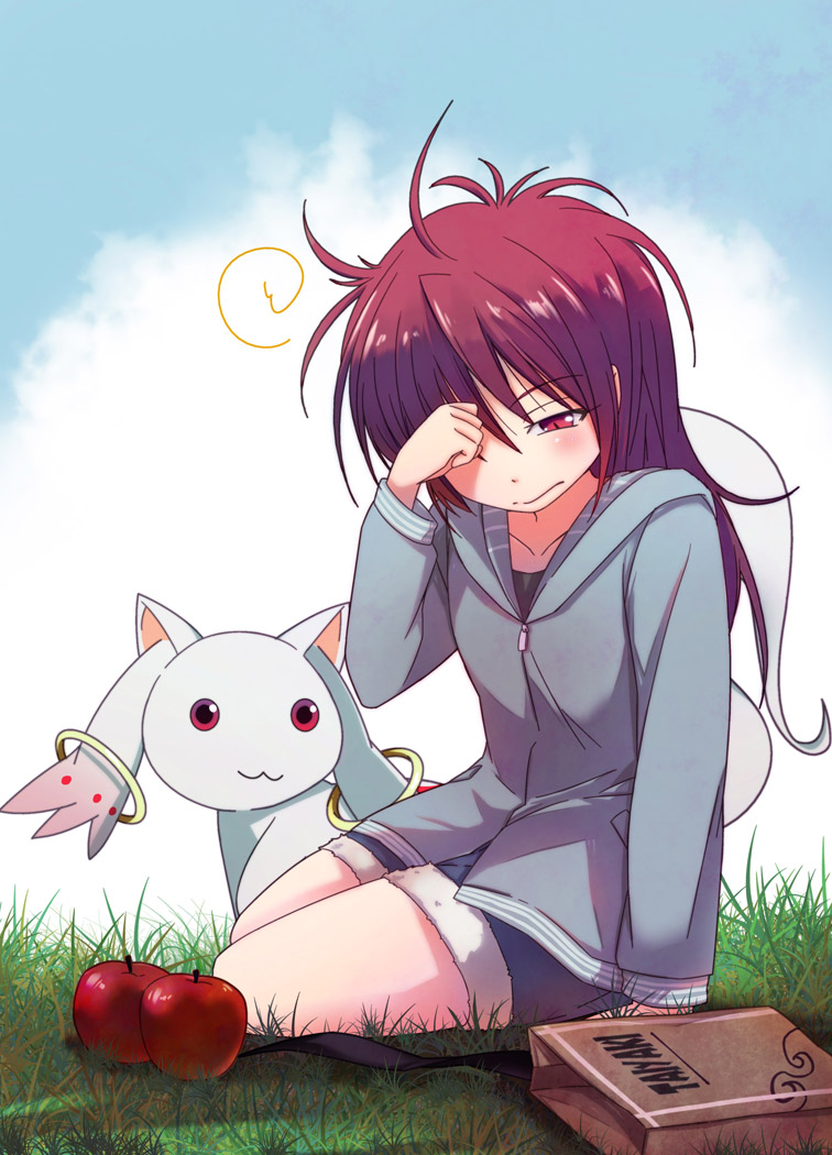 sakura kyoko and kyubey (mahou shoujo madoka magica) drawn by hikipanda