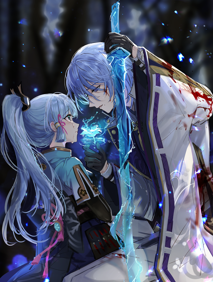kamisato ayaka and kamisato ayato (genshin impact) drawn by fractalmagnolia