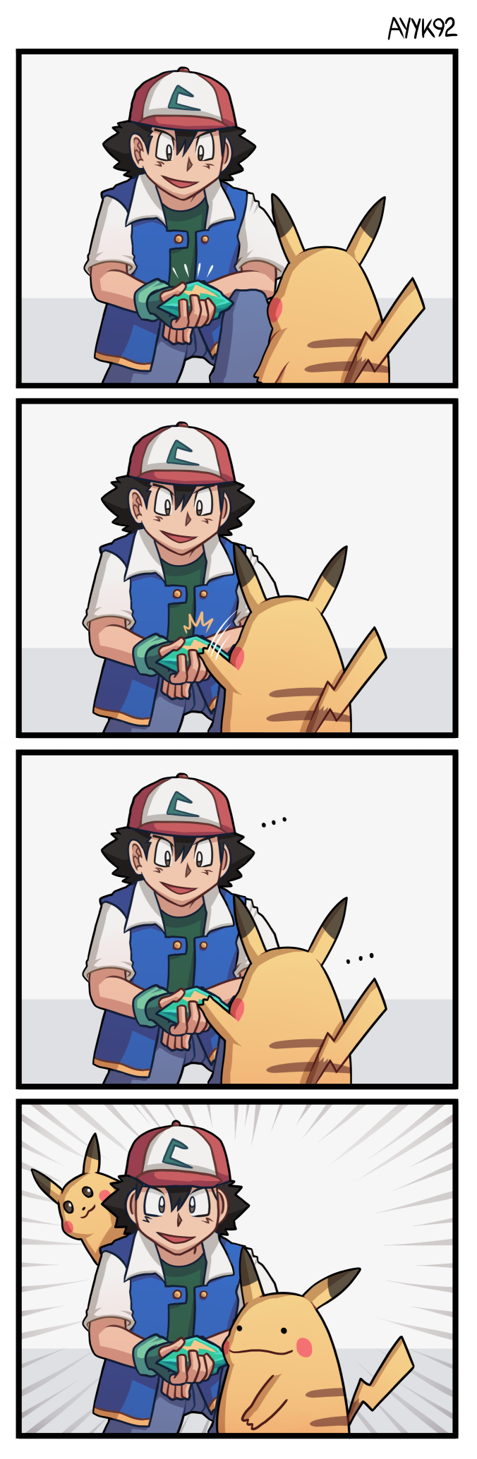 pikachu, ash ketchum, ditto, and transformed ditto (pokemon) drawn by ayyk92