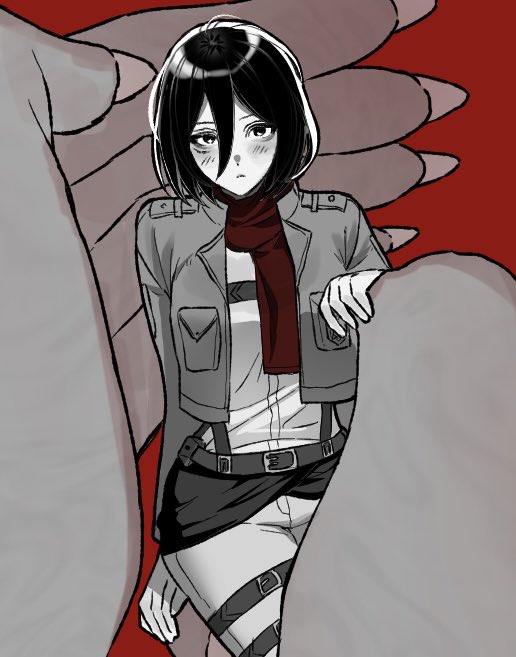 mikasa ackerman and eren yeager (shingeki no kyojin) drawn by gomamorii