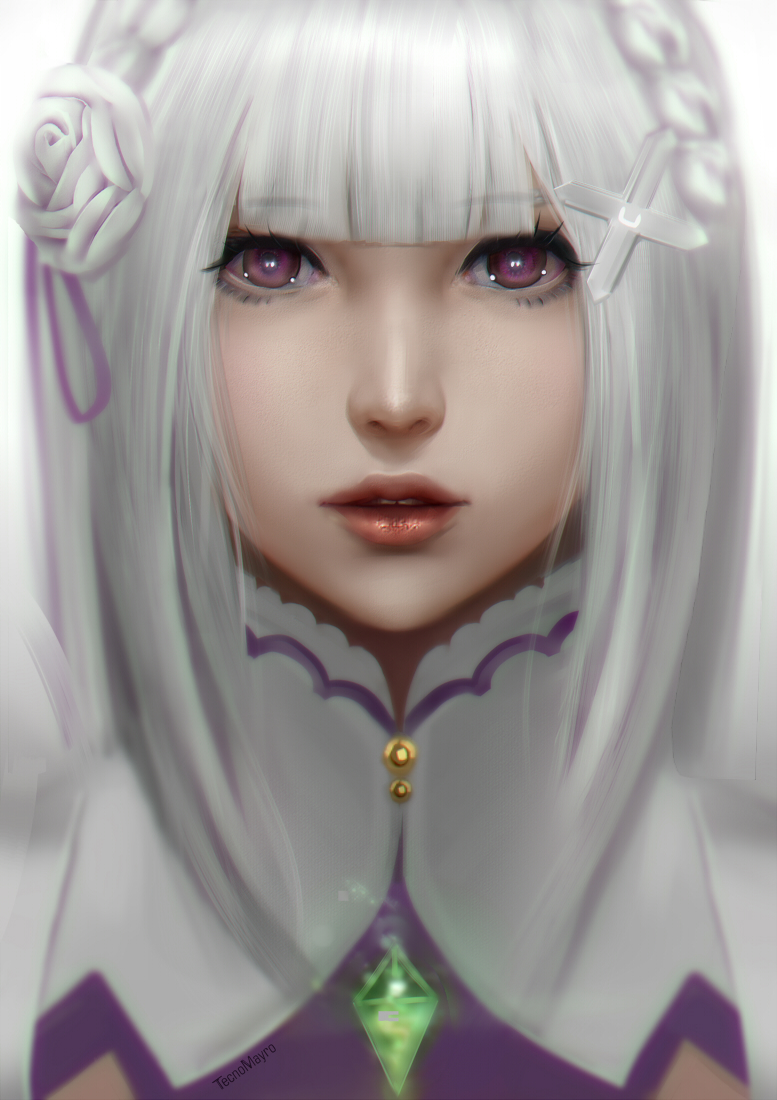 emilia (re:zero kara hajimeru isekai seikatsu) drawn by tecnomayro