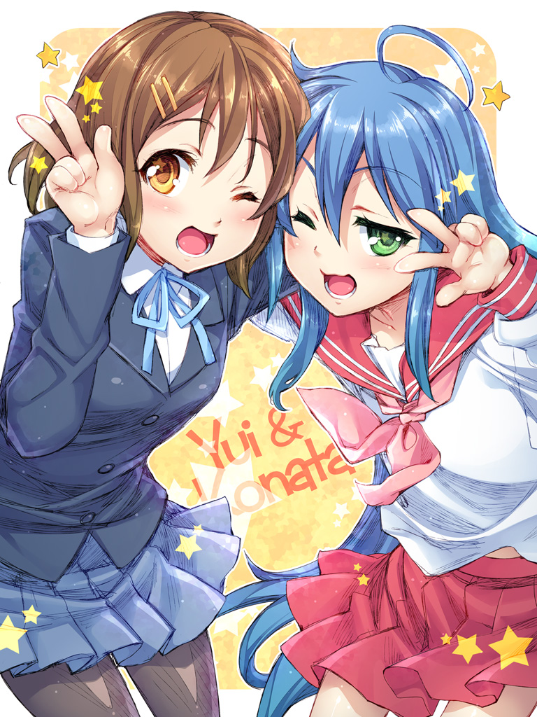 hirasawa yui and izumi konata (k-on! and 2 more) drawn by redrop