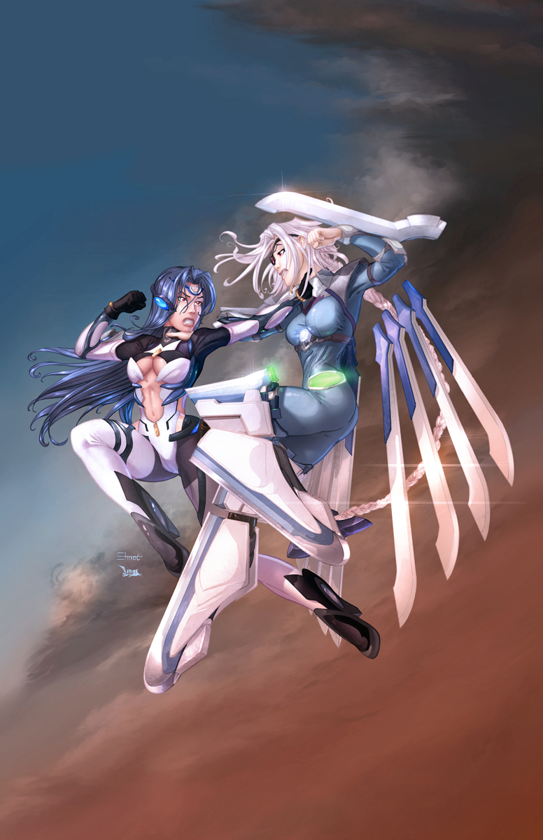 kos-mos and nu-13 (blazblue and 1 more) drawn by david_delanty