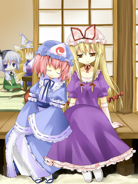 konpaku youmu, yakumo yukari, saigyouji yuyuko, yakumo ran, and chen (touhou) drawn by yuzuki_(yuduame)