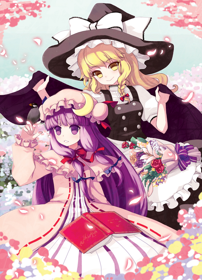 kirisame marisa and patchouli knowledge (touhou) drawn by juke