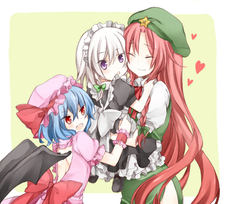 remilia scarlet, izayoi sakuya, and hong meiling (touhou) drawn by yuuki_arisu_(yuigi)