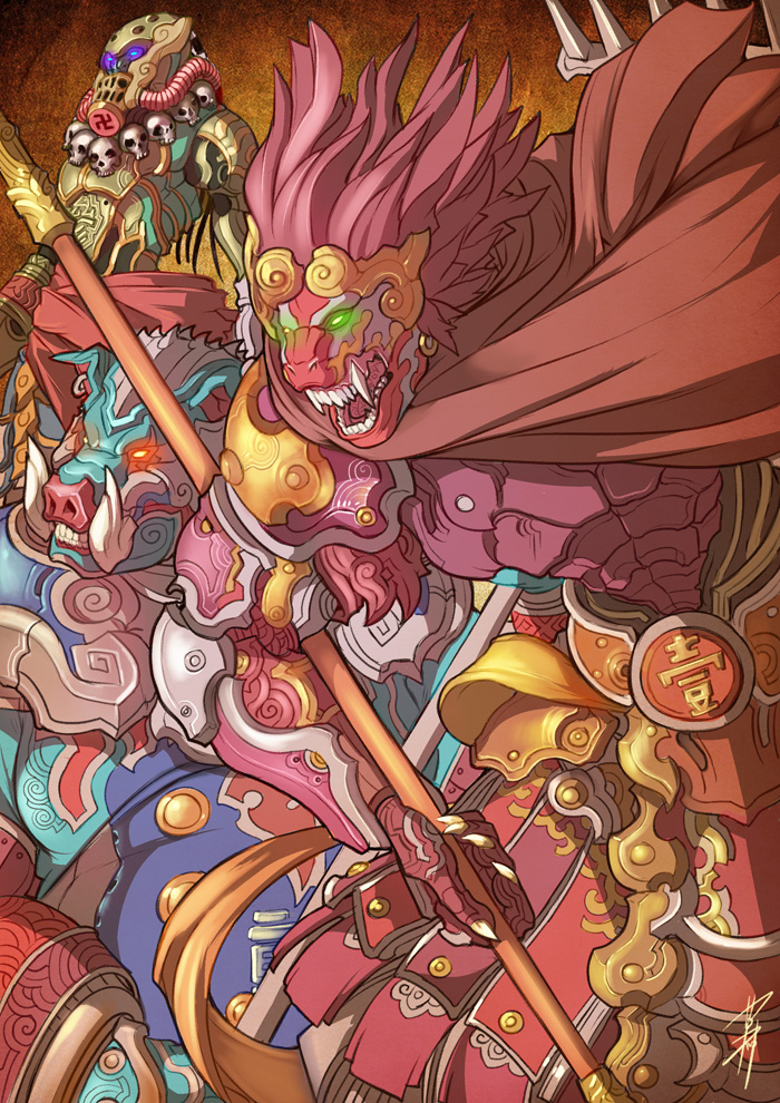 sun wukong, zhu bajie, and sha wujing (journey to the west and 1 more) drawn by kusagami_style