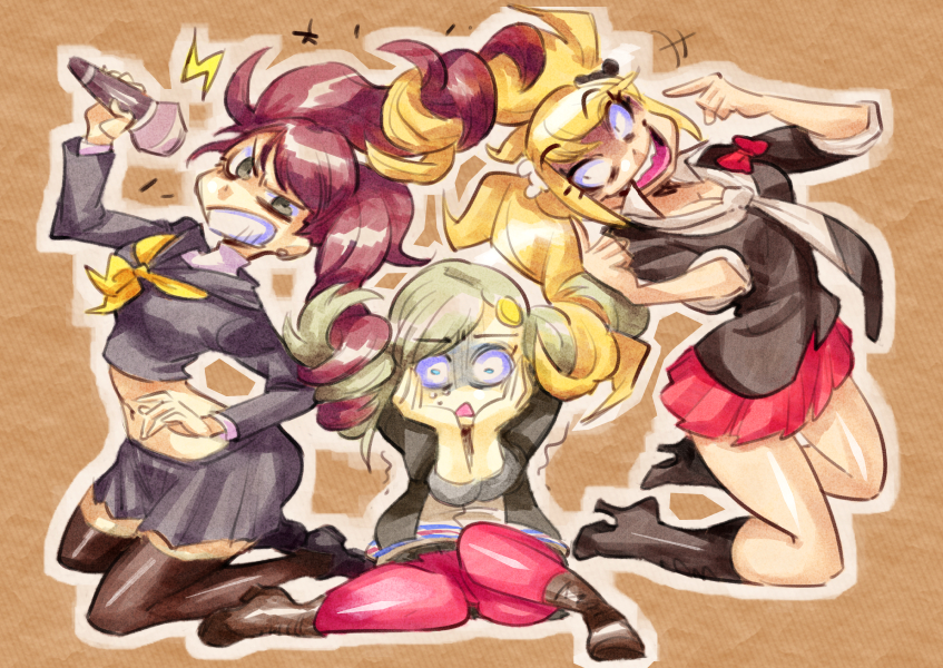 enoshima junko, kujikawa rise, and takamaki anne (danganronpa and 3 more) drawn by rafchu
