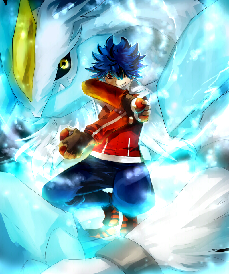 hugh, kyurem, and white kyurem (pokemon and 1 more) drawn by fukurou_(hukirou)