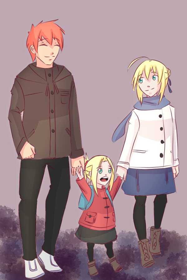 artoria pendragon, saber, emiya shirou, and mordred (fate and 1 more) drawn by tsuki_kuro_9