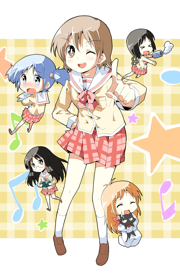 shinonome nano, naganohara mio, aioi yuuko, minakami mai, professor shinonome, and 1 more (mega man and 1 more) drawn by nadra