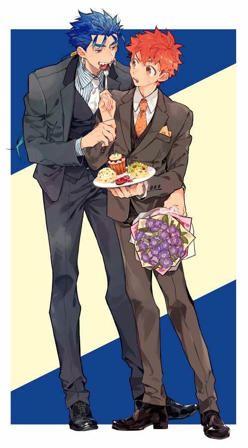 emiya shirou and cu chulainn (fate and 1 more) drawn by tatsuta_age