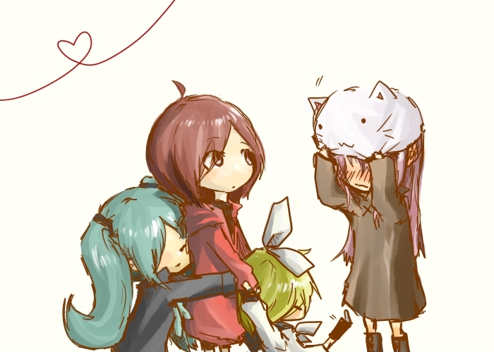 hatsune miku, kagamine rin, megurine luka, and meiko (vocaloid and 1 more) drawn by kurau_kii