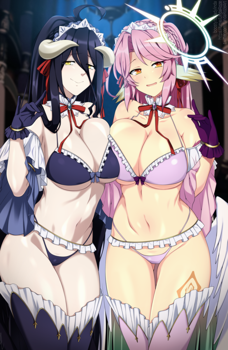 albedo and jibril (overlord and 1 more) drawn by lindaroze