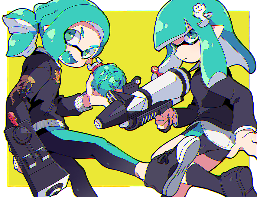 inkling player character, inkling girl, and inkling boy (splatoon) drawn by tama0_0