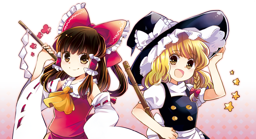 hakurei reimu and kirisame marisa (touhou) drawn by oimoto_jirou