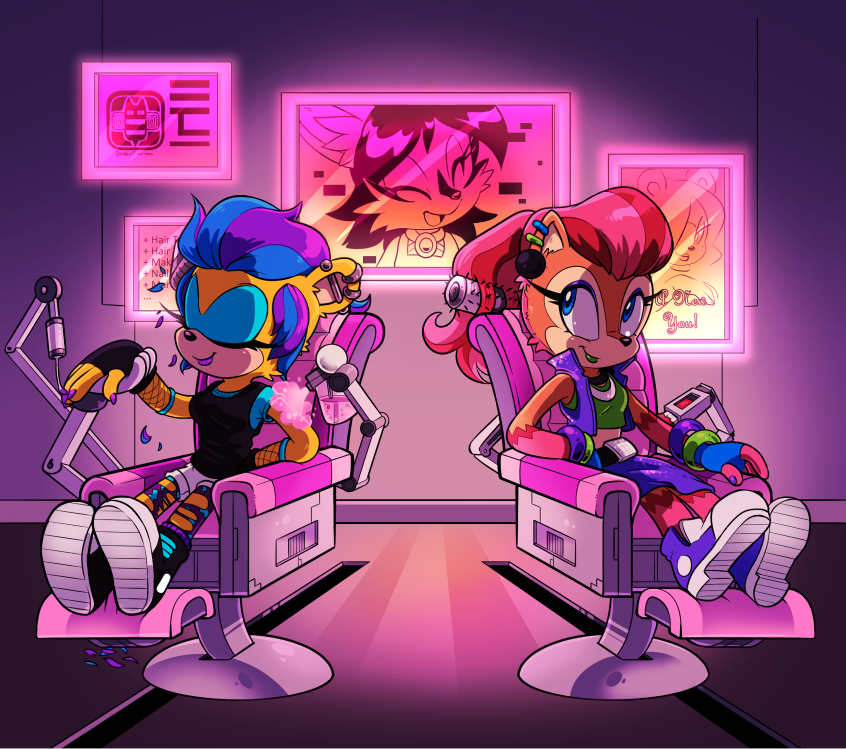 sally acorn, nicole, nicole the holo-lynx, and mina mongoose (sonic and 1 more) drawn by deebs