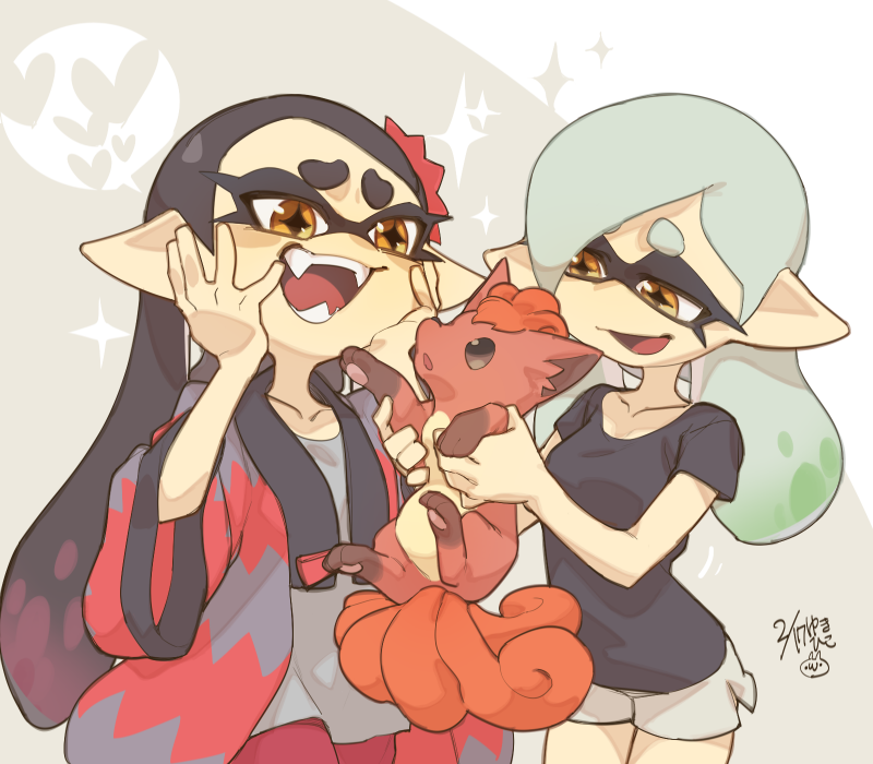 vulpix, callie, and marie (pokemon and 2 more) drawn by mojaranmo
