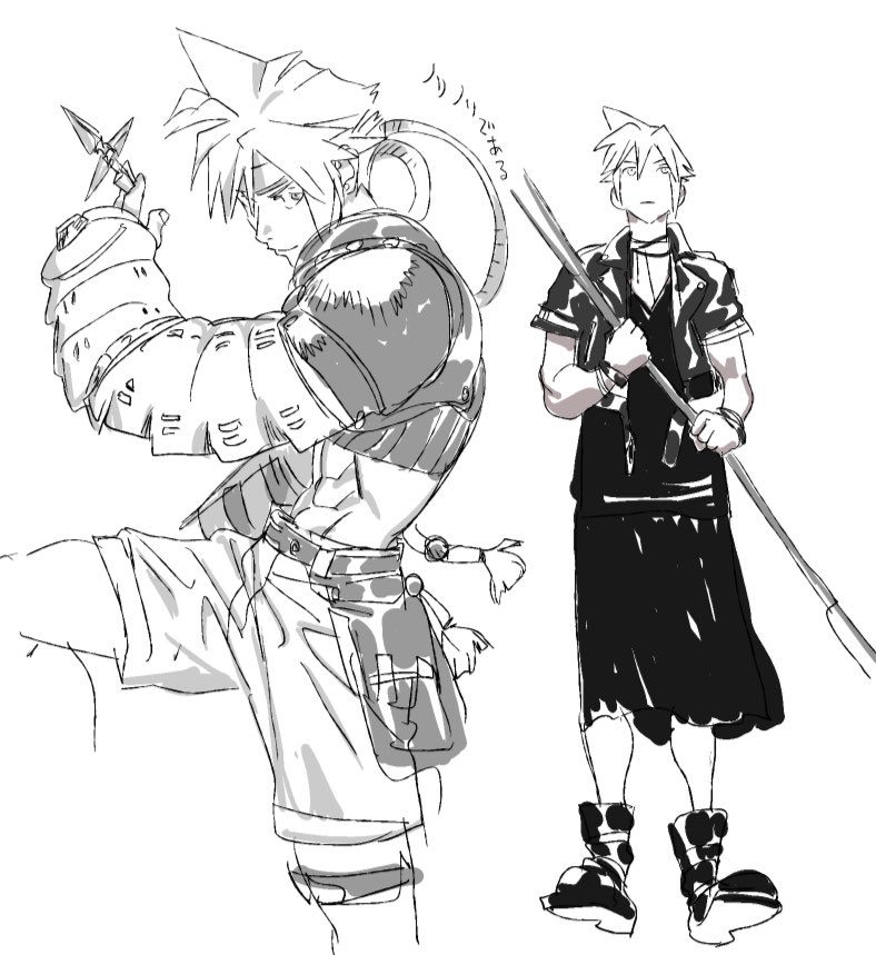cloud strife, aerith gainsborough, and yuffie kisaragi (final fantasy and 3 more) drawn by 200_percent