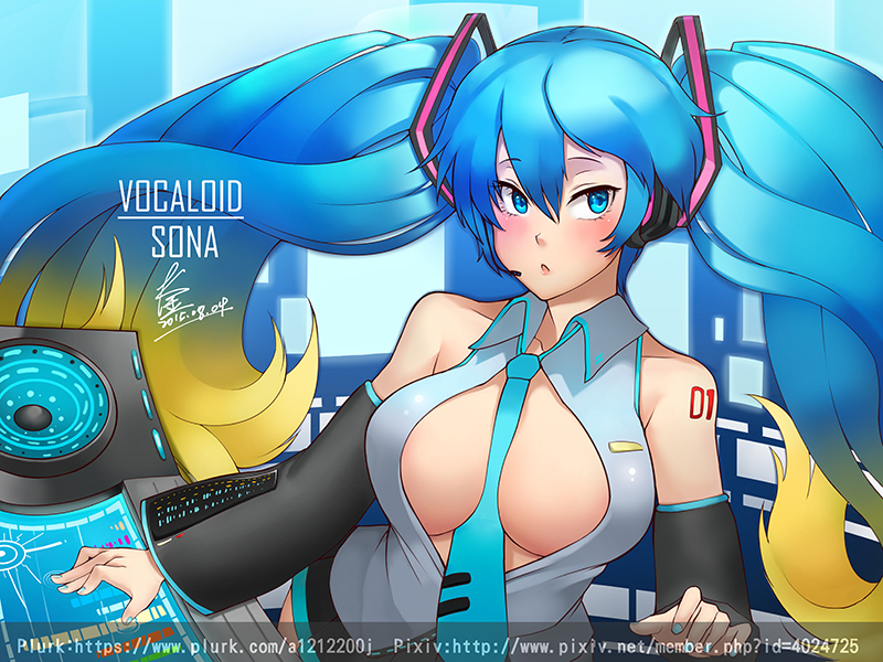 hatsune miku and sona (vocaloid and 1 more) drawn by k_jin