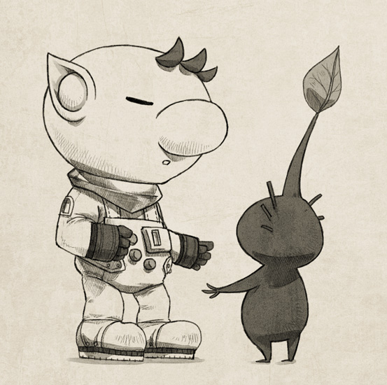 olimar and purple pikmin (pikmin) drawn by naru_(wish_field)