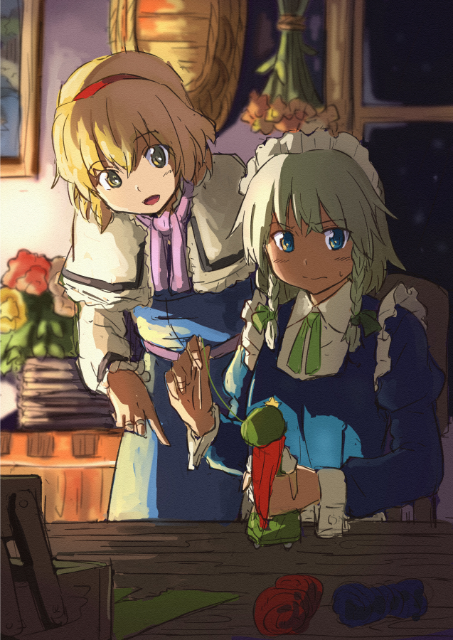 izayoi sakuya, alice margatroid, and hong meiling (touhou) drawn by shibasaki_shouji