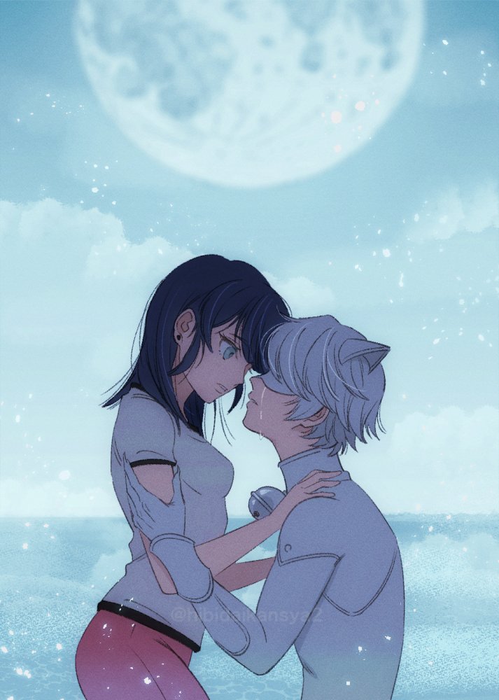 marinette dupain-cheng, adrien agreste, and chat blanc (miraculous ladybug) drawn by hibidaikansya2