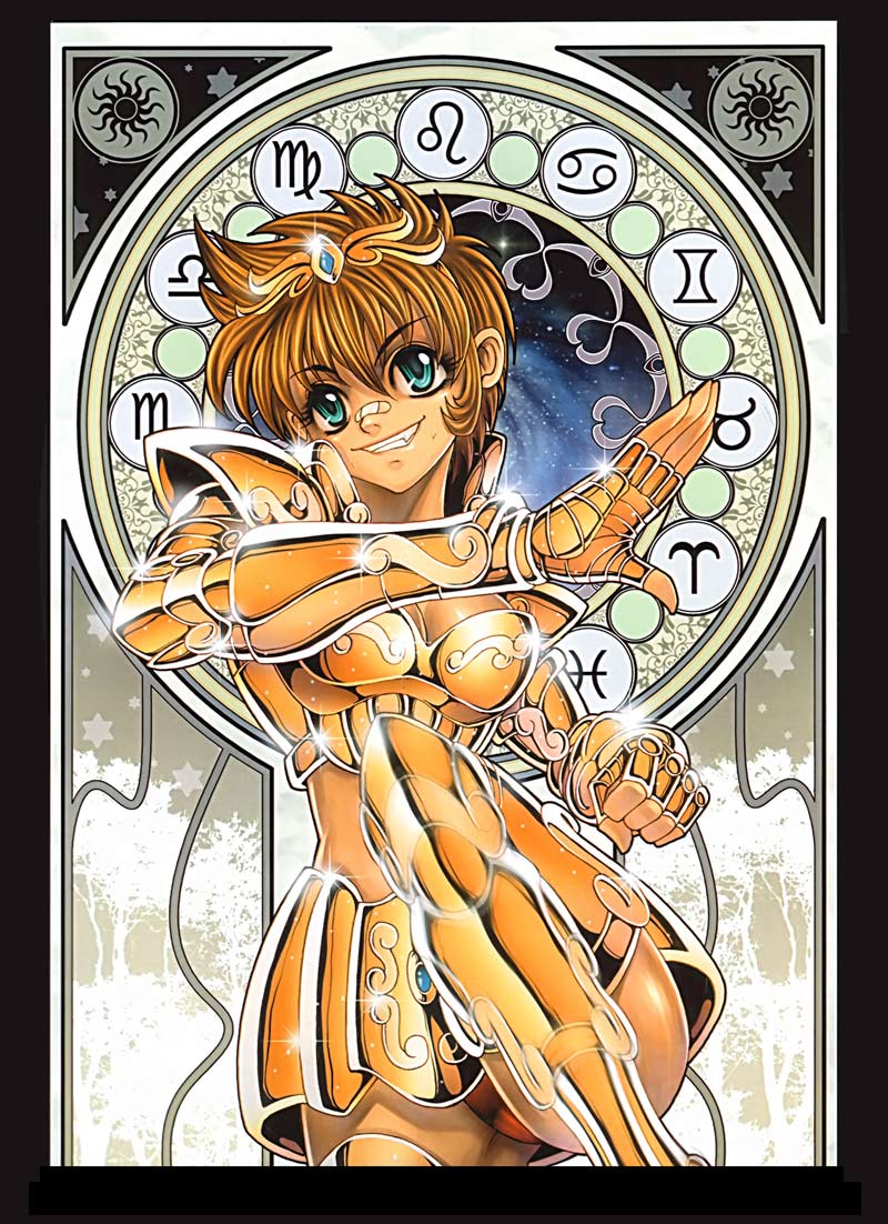 leo aiolia (saint seiya) drawn by future_studio_(artist) and mu_fengchun