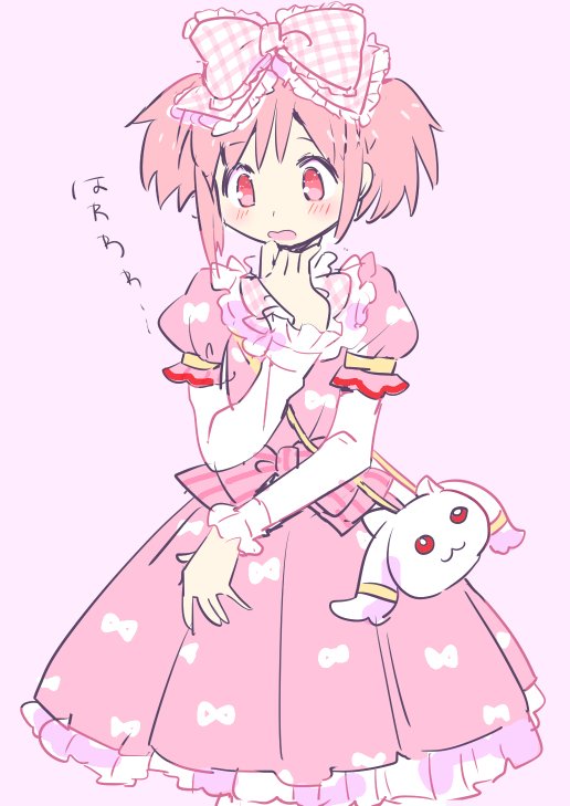 kaname madoka and kyubey (mahou shoujo madoka magica) drawn by pipi_o_(pipioo08)
