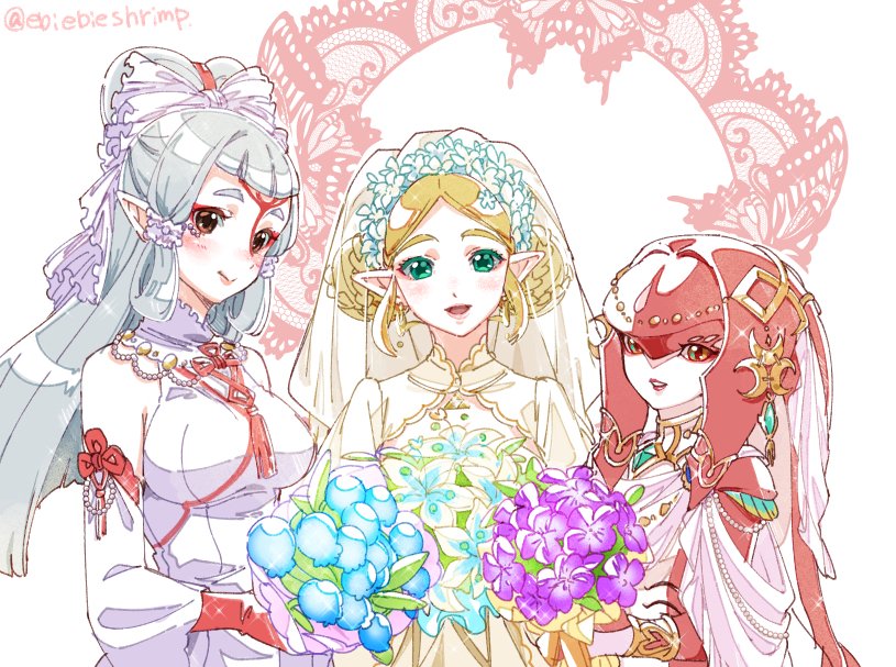 princess zelda, mipha, and paya (the legend of zelda and 1 more) drawn by shuri_(84k)