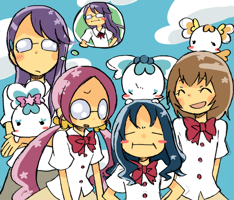 kurumi erika, hanasaki tsubomi, tsukikage yuri, myoudouin itsuki, coffret, and 2 more (precure and 1 more) drawn by piyokinoko