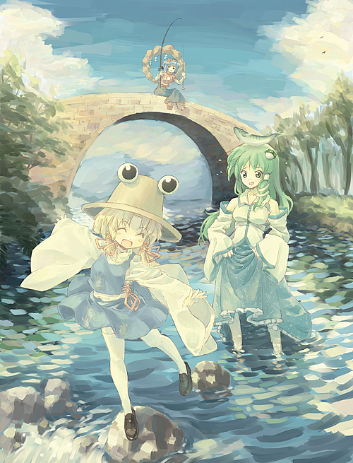 kochiya sanae, moriya suwako, and yasaka kanako (touhou) drawn by orita_enpitsu
