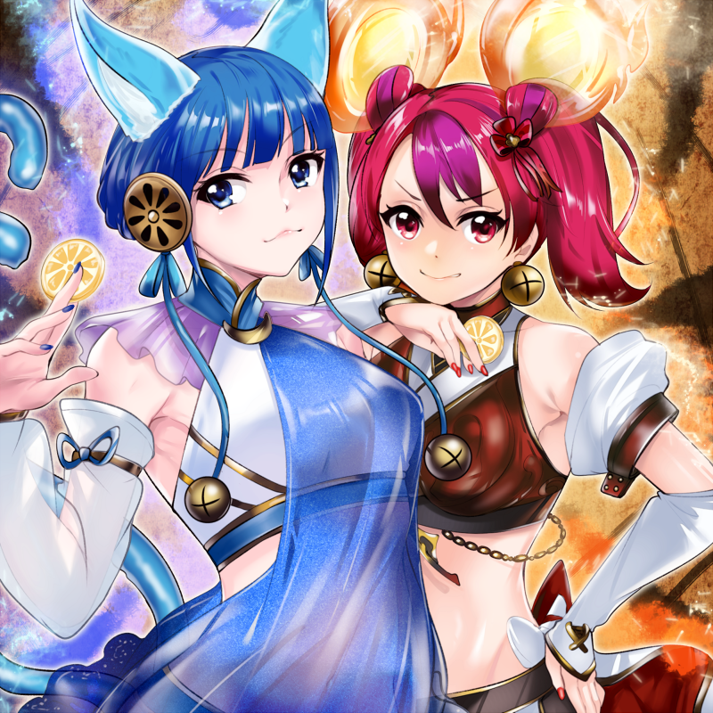 ni-ni the mirror mikanko and ha-re the sword mikanko (yu-gi-oh!) drawn by kalian