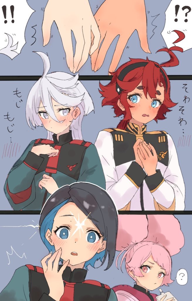 suletta mercury, miorine rembran, chuatury panlunch, and nika nanaura (gundam and 1 more) drawn by karuvo