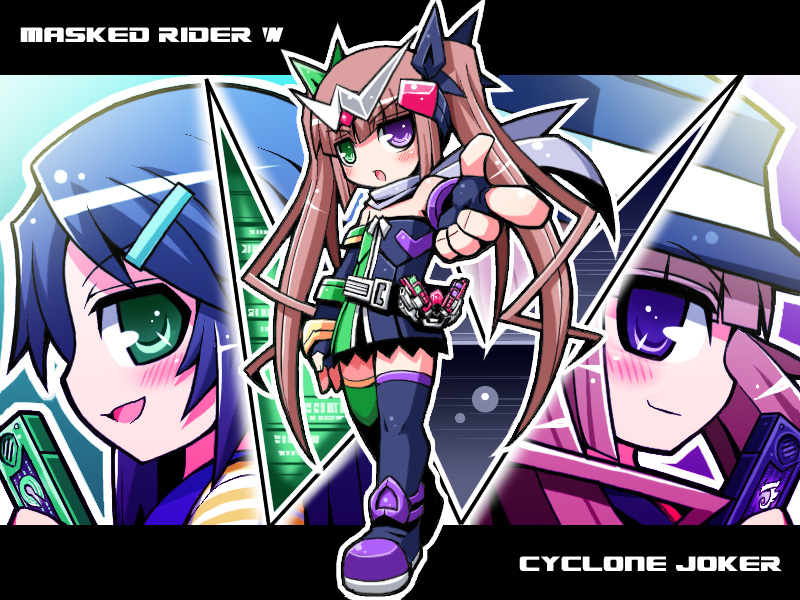 kamen rider double, philip, and hidari shoutarou (kamen rider and 1 more) drawn by yuuno