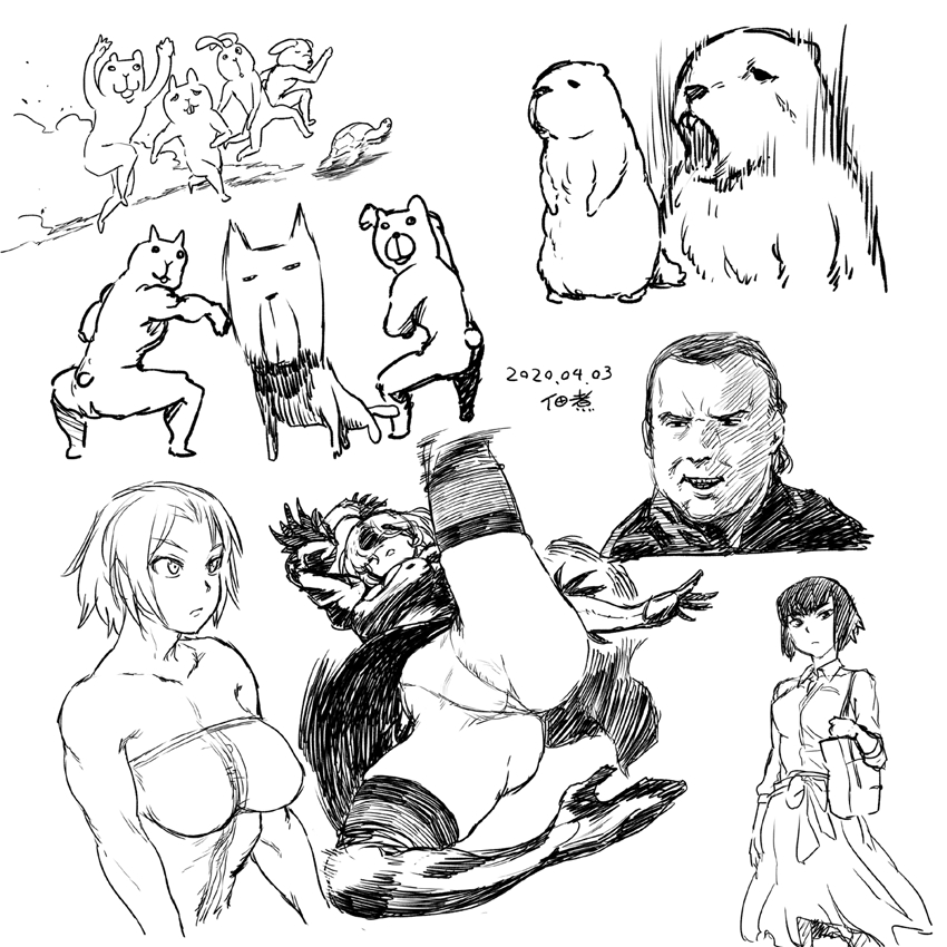 2b, monk, and steven seagal (final fantasy and 3 more) drawn by tsukudani_(coke-buta)