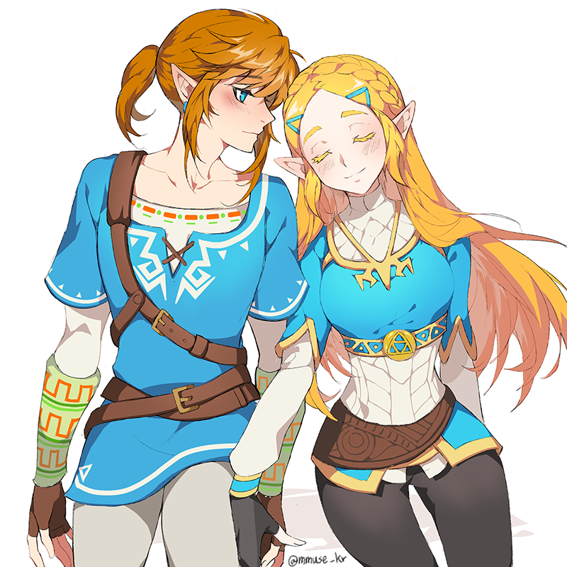link and princess zelda (the legend of zelda and 1 more) drawn by muse_(rainforest)