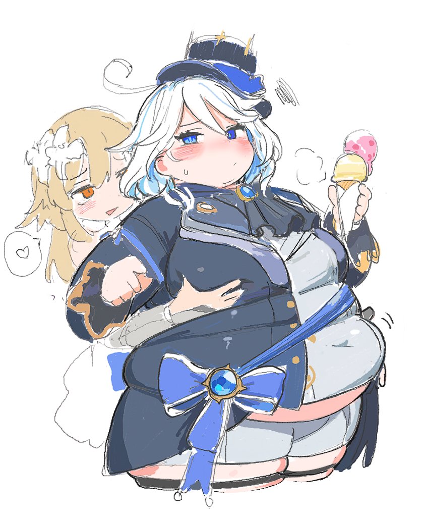 lumine and furina (genshin impact) drawn by nimo_(b45ui)