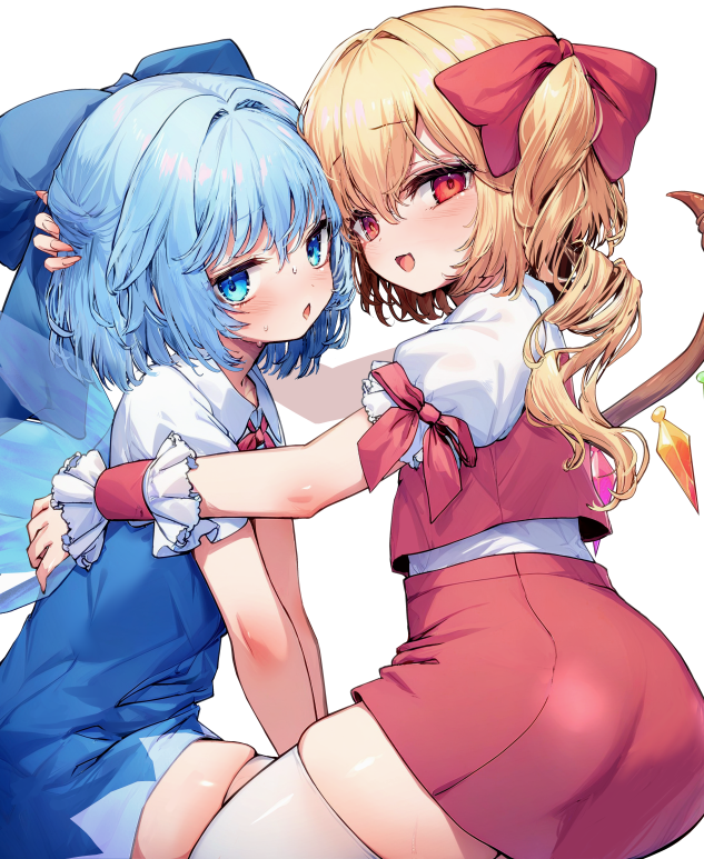 flandre scarlet and cirno (touhou) drawn by mikan_(manmarumikan)